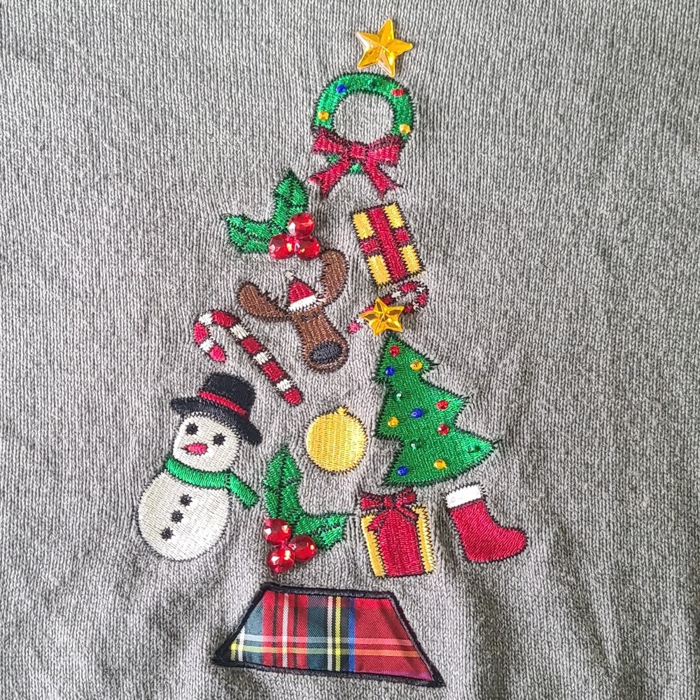 Karen Scott Large Sweater Christmas Tree Holiday Gift Embroidered Long Sleeve